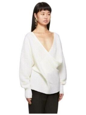 Victoria Victoria Beckham Draped Merino Wool Jumper Sweater in Ivory Size S